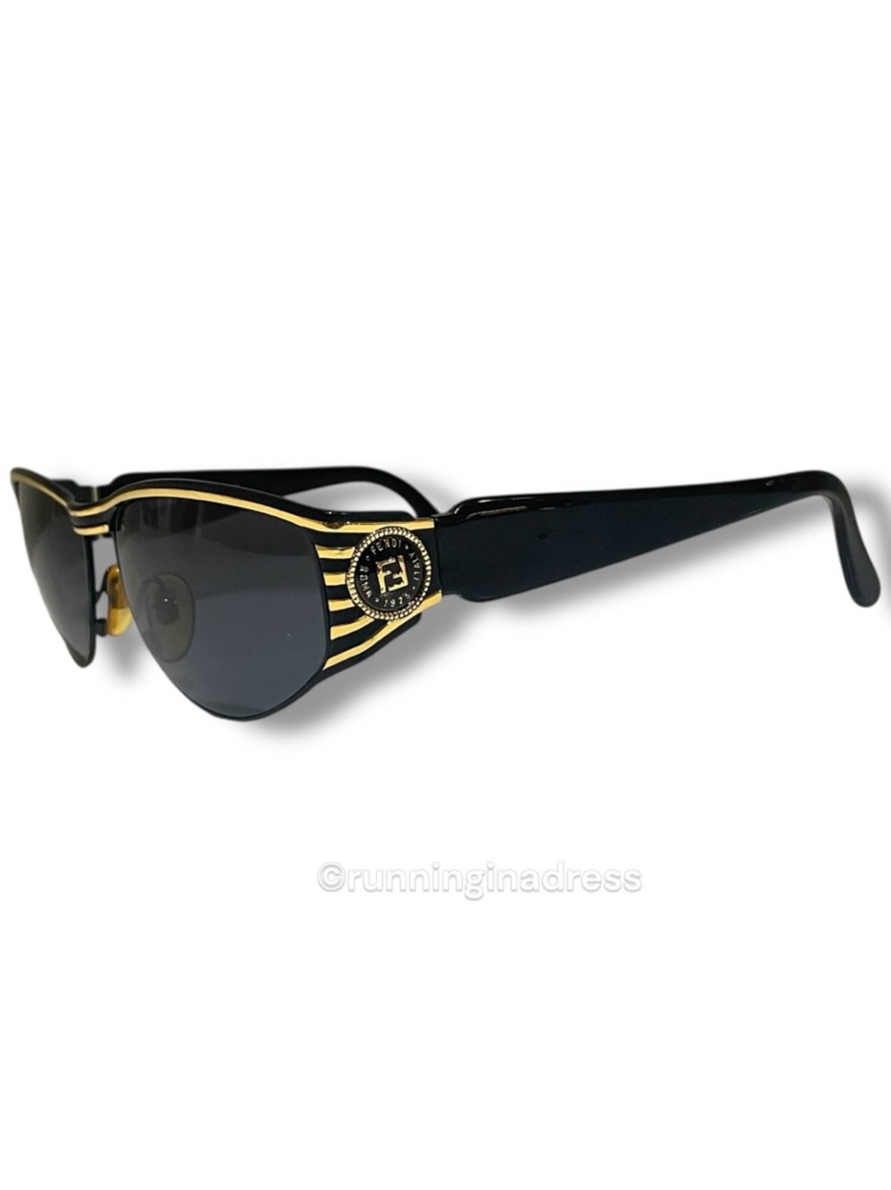 Vintage Fendi 90s FS 298 Black Gold Mask Wrap Sunglasses Archival